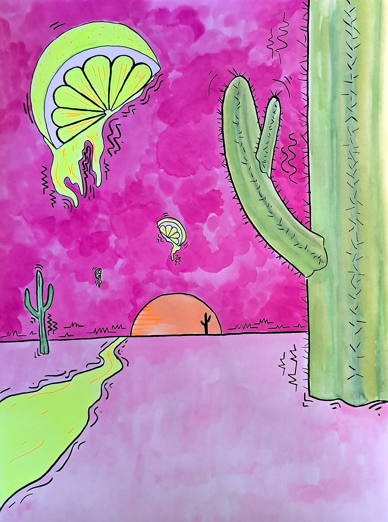 Lluvia ácida II, Iraya, 2025. Acuarela y tinta sobre papel.